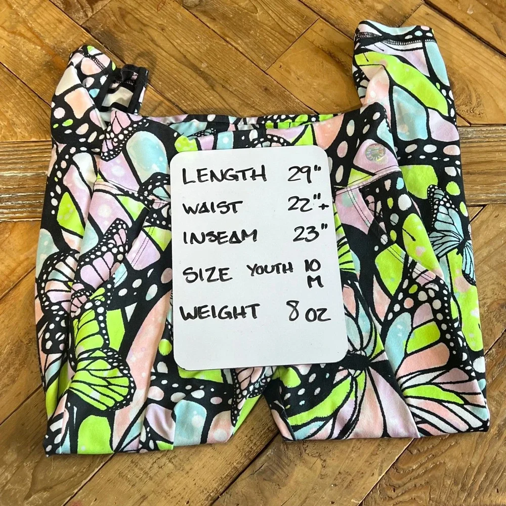 Justice Girls Active Leggings Youth Size M (10) Butterfly Print Colorful‎